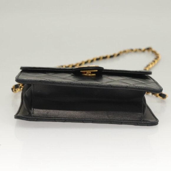 CHANEL Matelasse Chain Shoulder Bag Lamb Skin Black Gold CC Auth - Picture 12 of 15